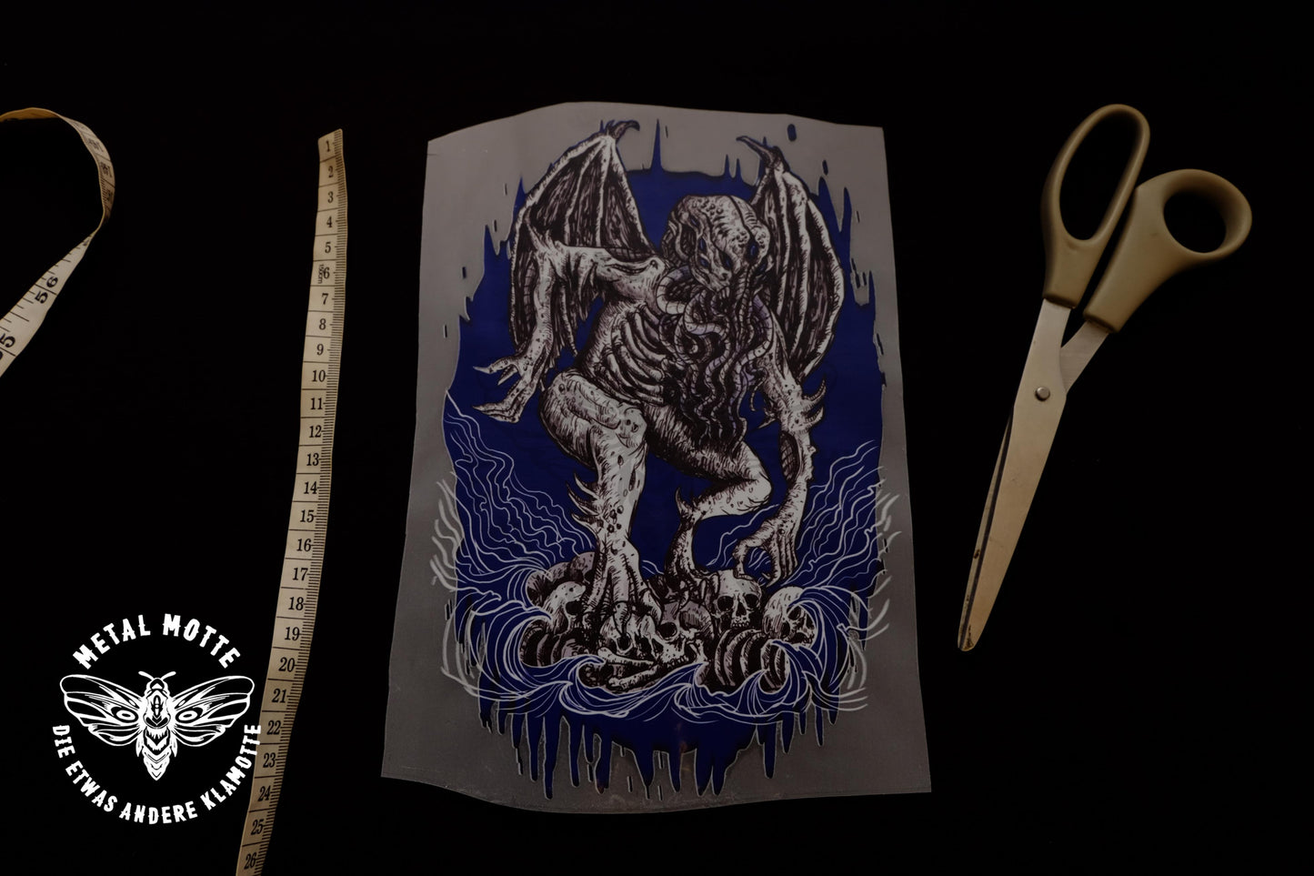 Bügelbild - "Cthulhu" - Slipknotstyle - 25cm x 17cm - blau