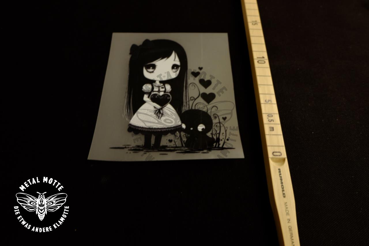 Bügelbild - "Gothic girl with little friend" - versch. Größen